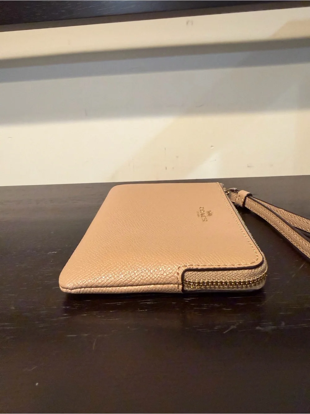 Coach Corner Zip Wristlet Taupe